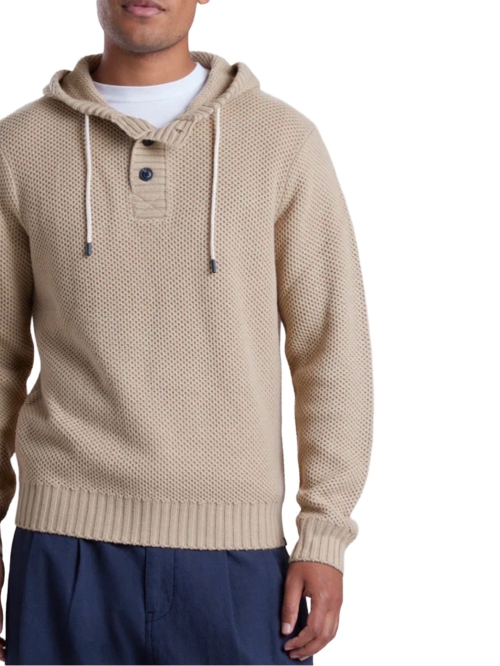 Club Monaco Men’s CASHMERE Hoodie Beige Button Placket Sz XS NWT